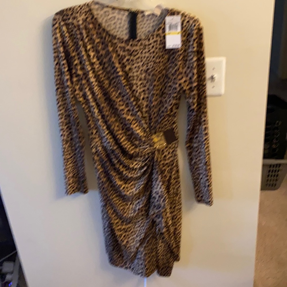 Sexy Leopard Print Michael Kors Cinched-Waist Dress. Great Holiday Look.